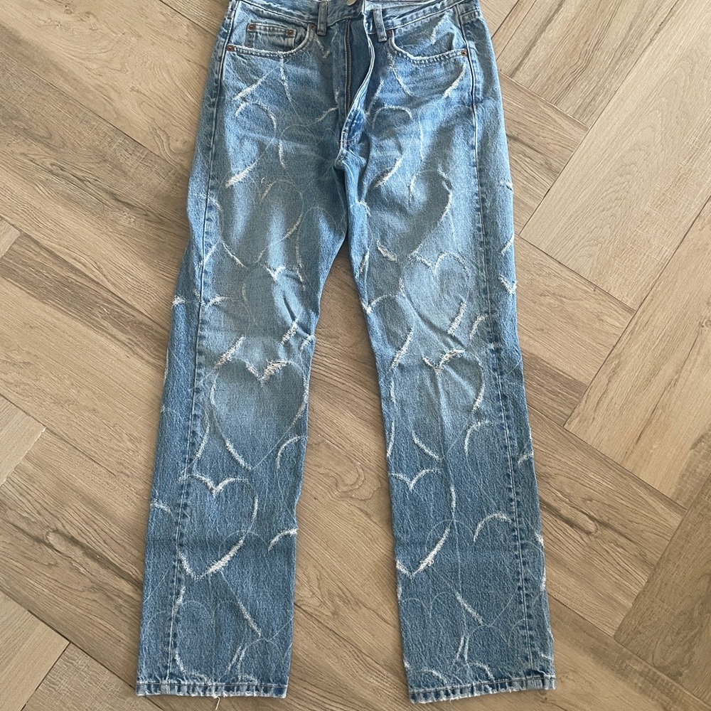 Zara Light Blue Jeans with Heart Design